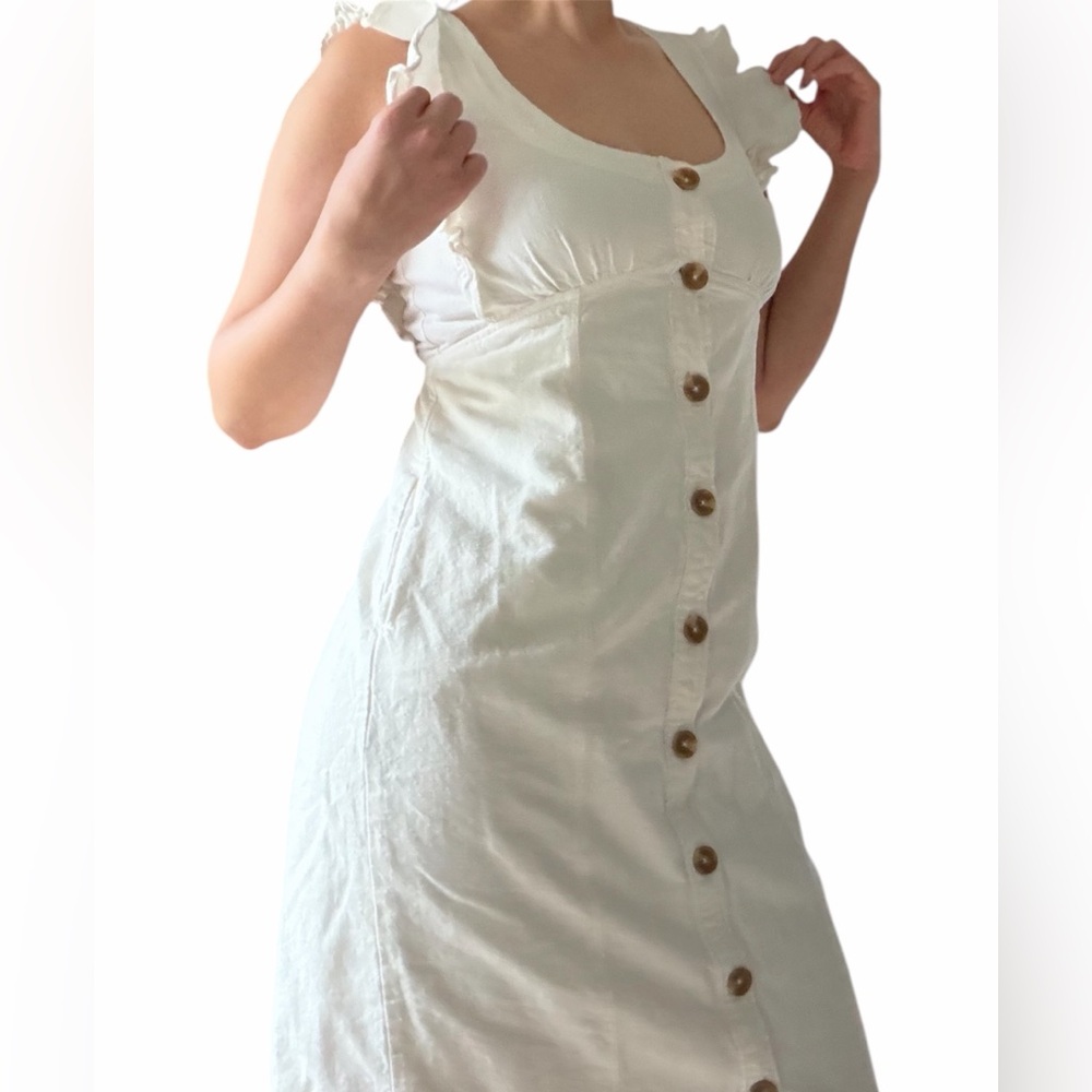 Pilcro Feminine White Cotton Pencil Dress Size 4 Sleeveless Ruffled Sleeve - Picture 3 of 9